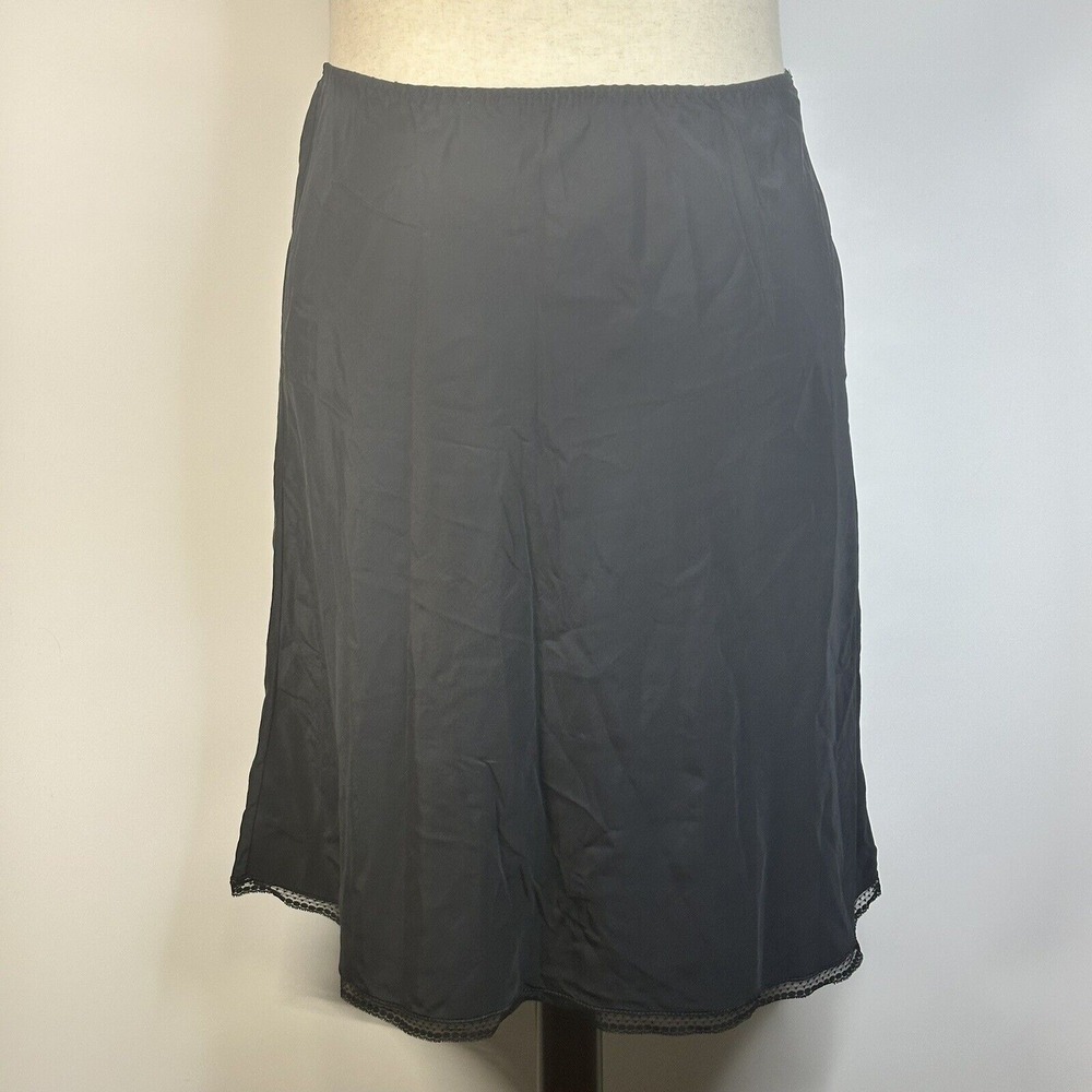 Vintage Barbizon Black Half Slip Size Large Satin Lace Hem Elastic Skirt